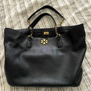 Tory Burch Black leather tote with gold chain